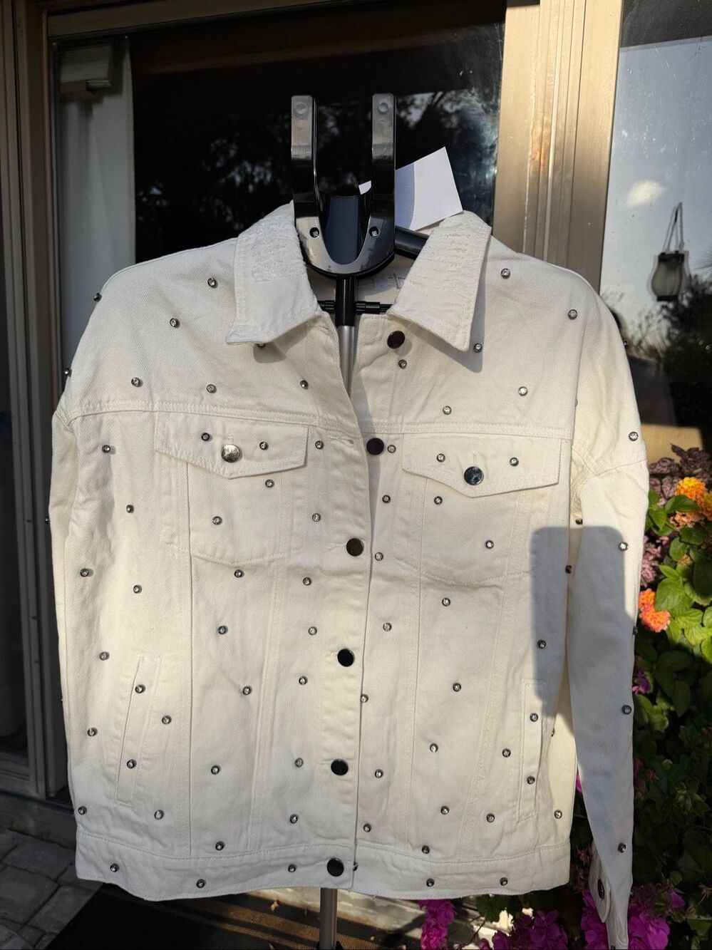 NWT Anthropologie Grey Lab studded white denim jacket